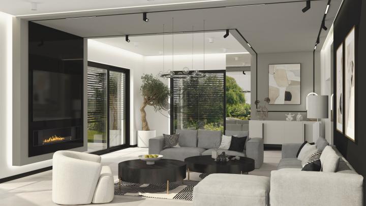 Czarno–biały salon w Tychach